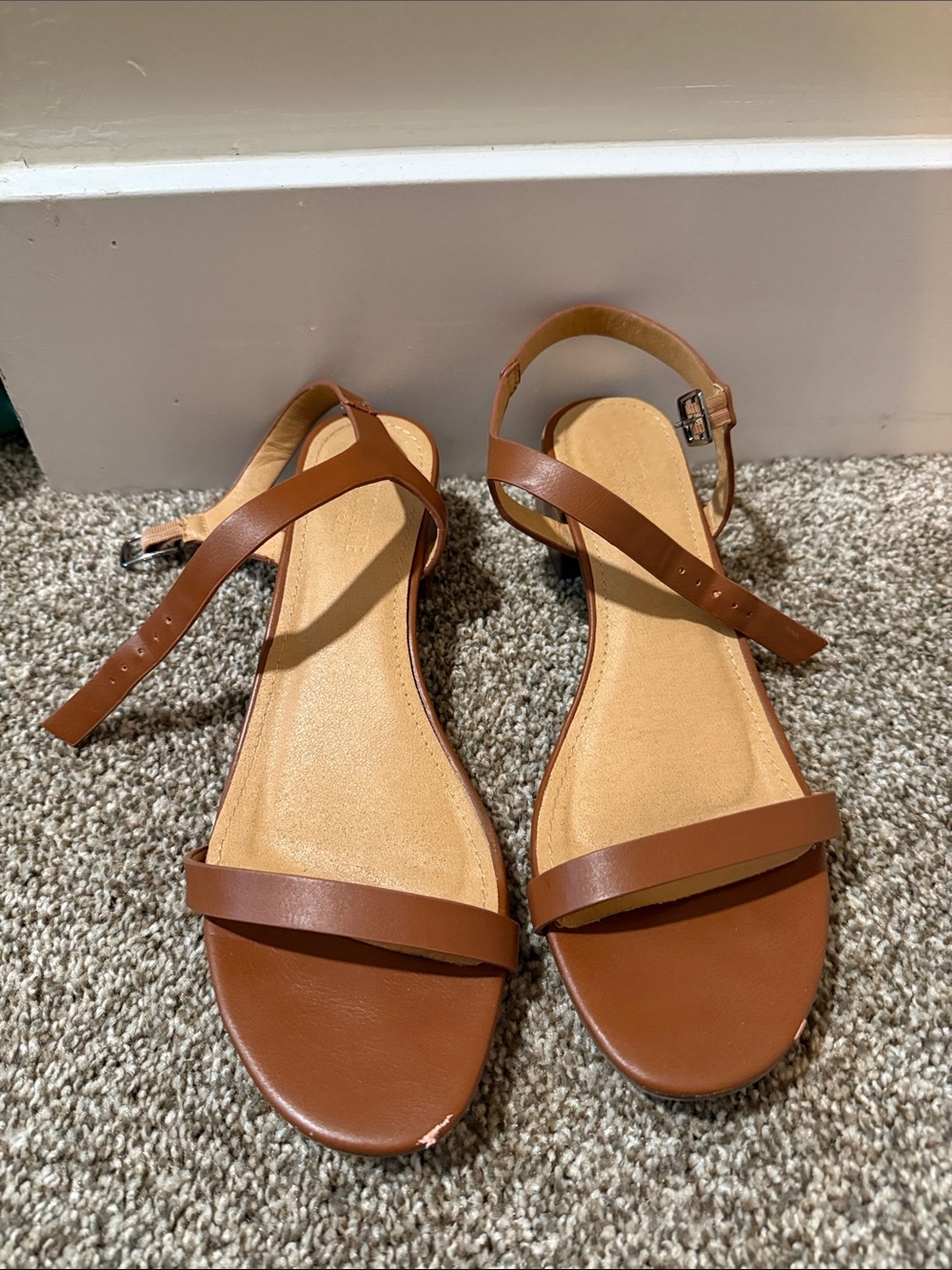 Cushionaire Classic Brown Leatherette Ankle Strap Women's Sandals